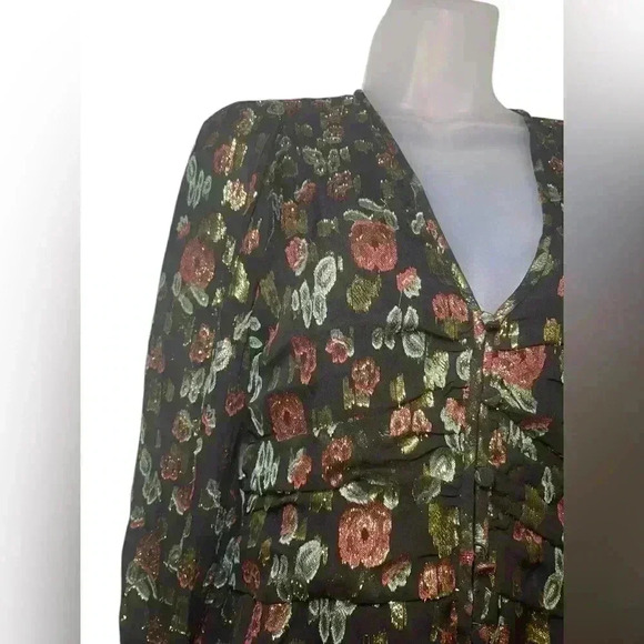 Veronica Beard Joyce Metallic Floral Silk Blend Blouse Black Gold Size XS - Picture 4 of 6